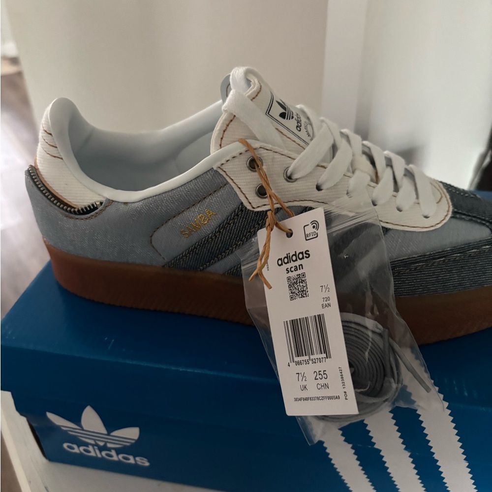 Adidas Men's Denim Blue and White Sneakers - Picture 2 of 5